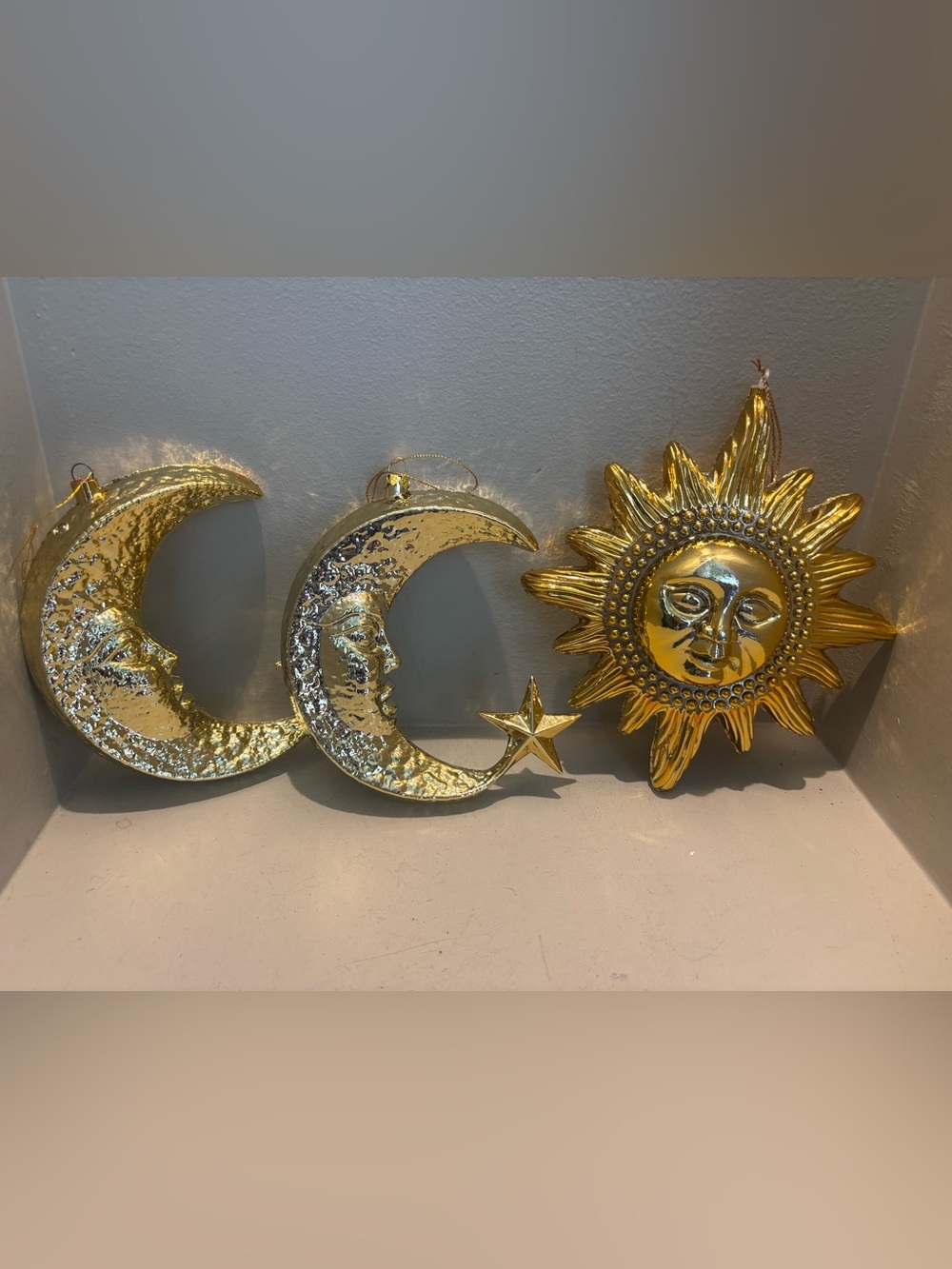 Gold Sun Moon hanging Decor Set - Metallic Celestial Ornaments Christmas whismy